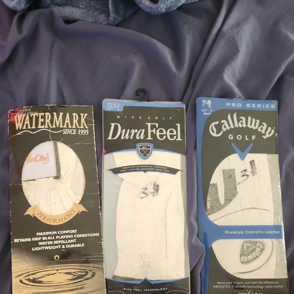 3 New Mens L Left Golf Gloves Nike, Callaway, Watermark